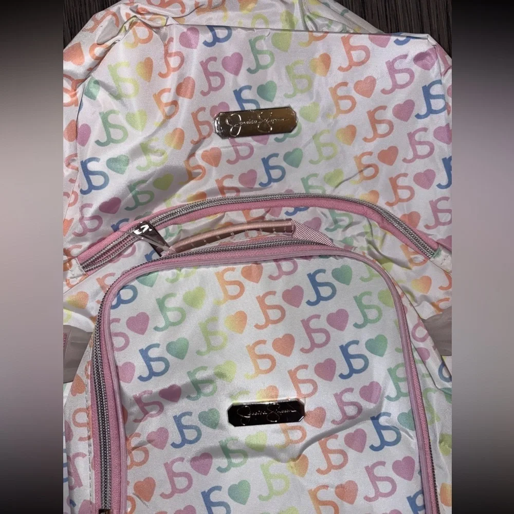 Jessica Simpson Pink Pastel Logo Full Size Backpack and Lunch Bag Set- NWT